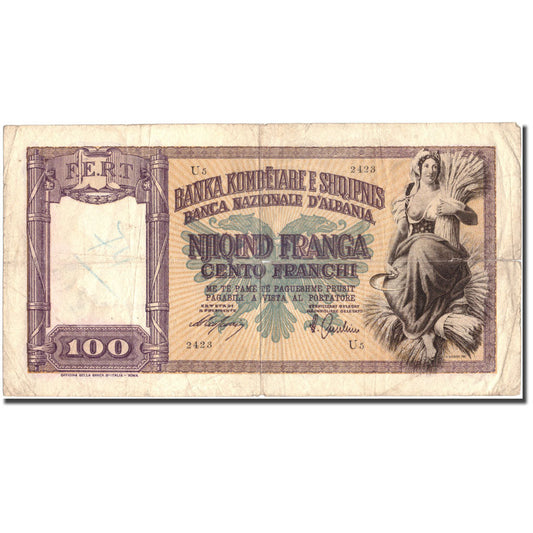 bancnota, 
  
  Albania, 
  
  100 Franga