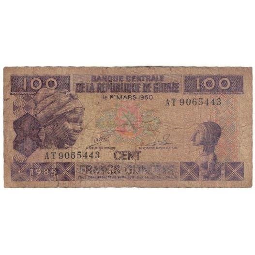 bancnota, 
  
  Guineea, 
  
  100 de franci