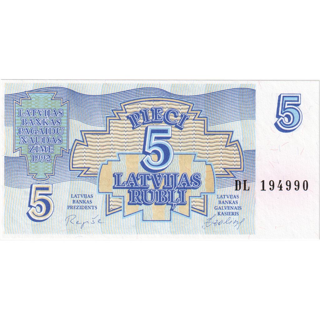 Letonia, 
  
  5 rubli, 
  
  1992