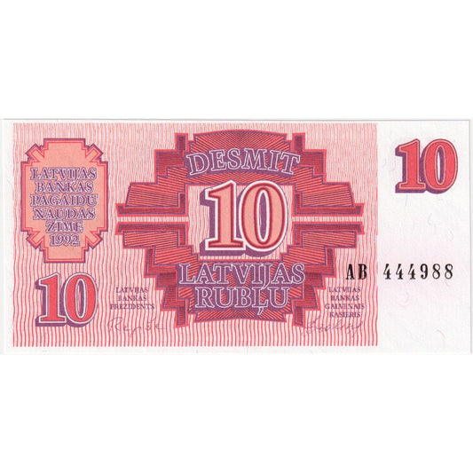 Letonia, 
  
  10 rublu, 
  
  1992