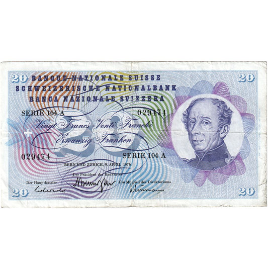 Elveţia, 
  
  20 Franken, 
  
  1976-04-09