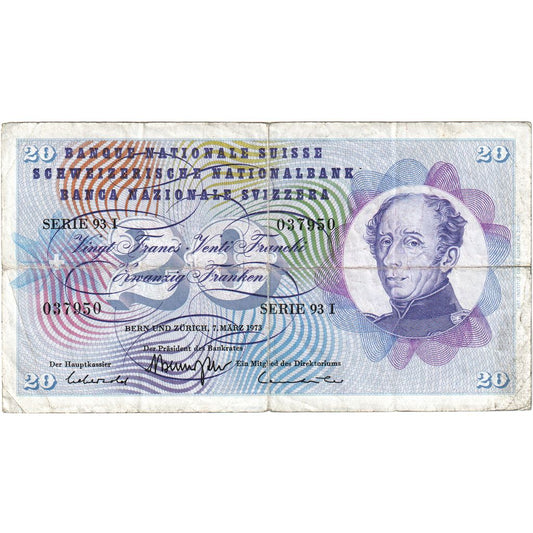 Elveţia, 
  
  20 Franken, 
  
  1973-03-07