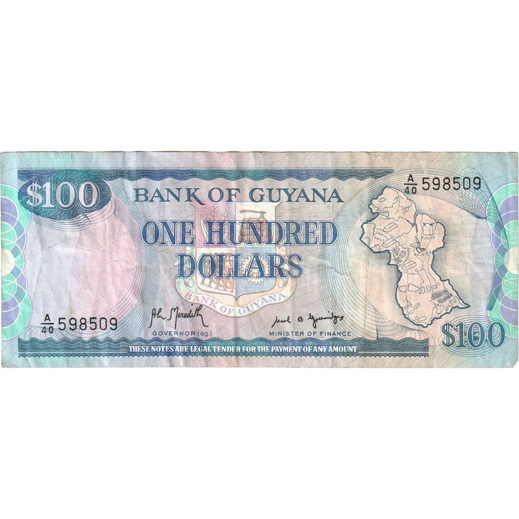 Guyana, 
  
  100 de dolari, 
  
  VF(20-25)