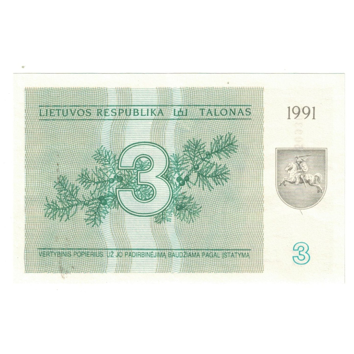 bancnota, 
  
  Lituania, 
  
  3 (Talonas)