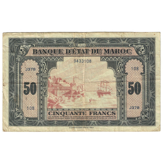 bancnota, 
  
  Maroc, 
  
  50 de franci