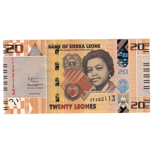 bancnota, 
  
  Sierra Leone, 
  
  20 de leoni