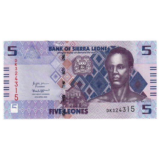 bancnota, 
  
  Sierra Leone, 
  
  5 Leoni