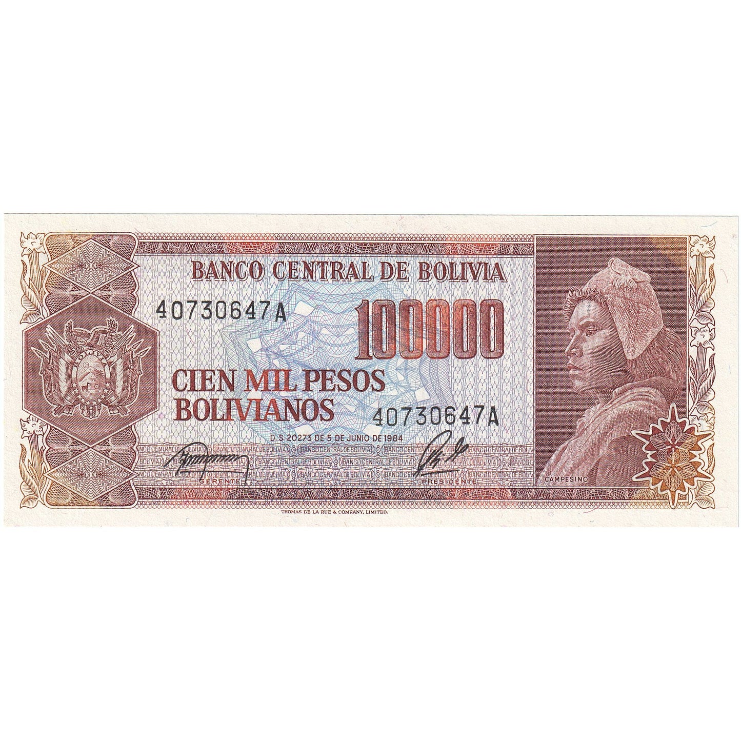 Bolivia, 
  
  100, 
  
  000 de pesos boliviani