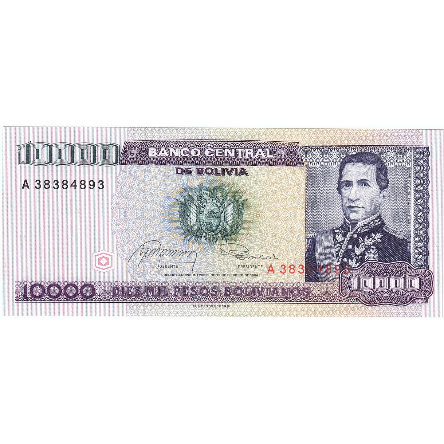 Bolivia, 
  
  10, 
  
  000 de pesos boliviani