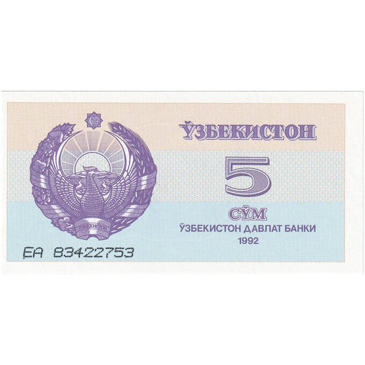 Uzbekistan, 
  
  5 Sumă, 
  
  1992-1993