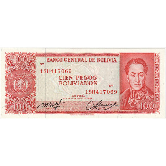 Bolivia, 
  
  100 de pesos boliviani, 
  
  1962