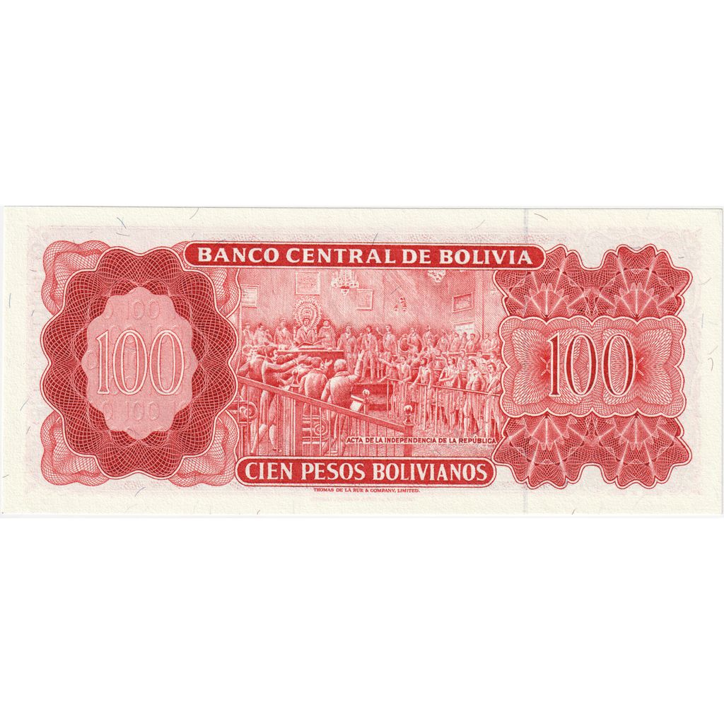 Bolivia, 
  
  100 de pesos boliviani, 
  
  1962