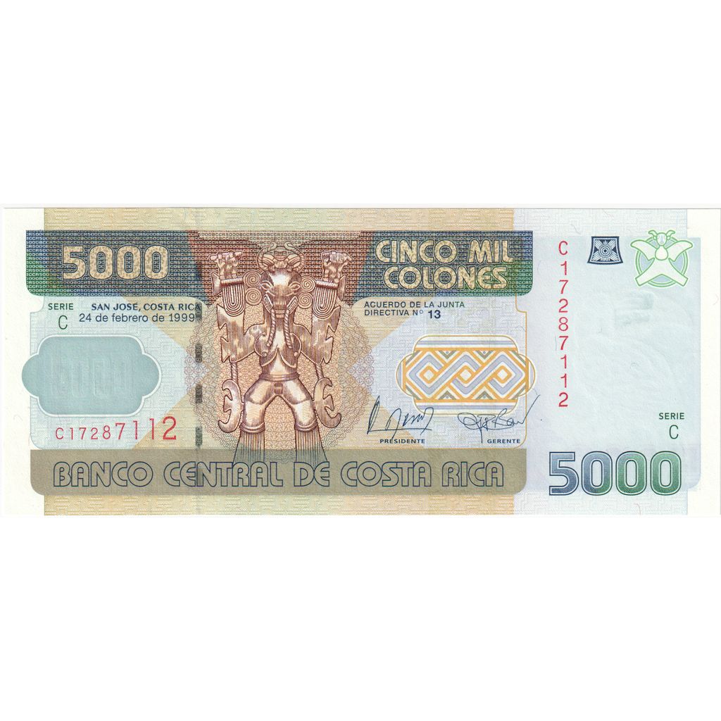 bancnota, 
  
  Costa Rica, 
  
  5000 de coloni