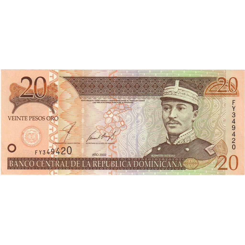 Republica Dominicană, 
  
  20 pesos oro, 
  
  2002