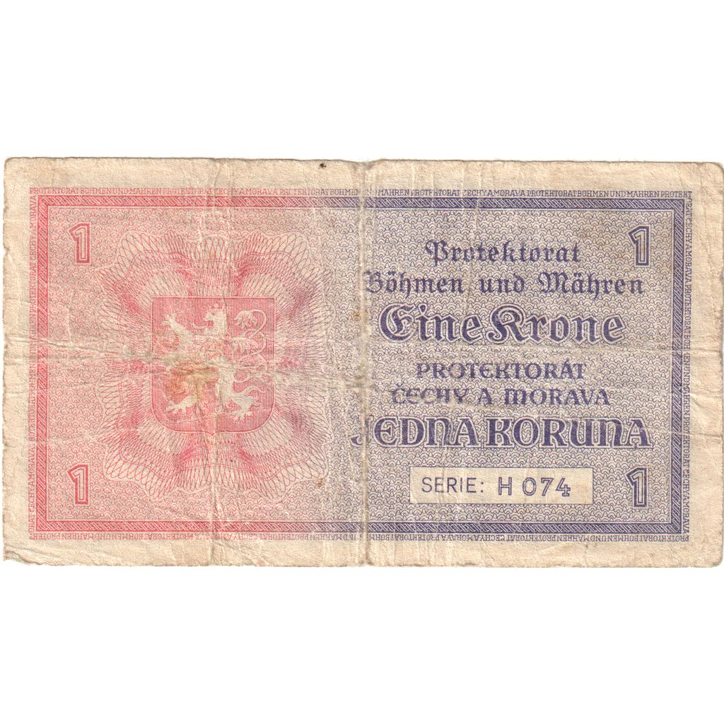 Boemia și Moravia, 
  
  1 coroană, 
  
  VF(30-35)