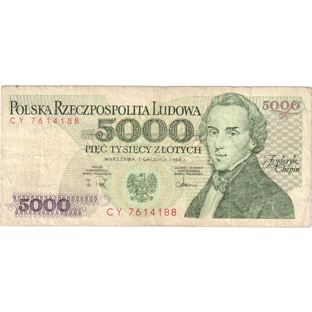 Polonia, 
  
  5000 de zlotici, 
  
  1988-12-01