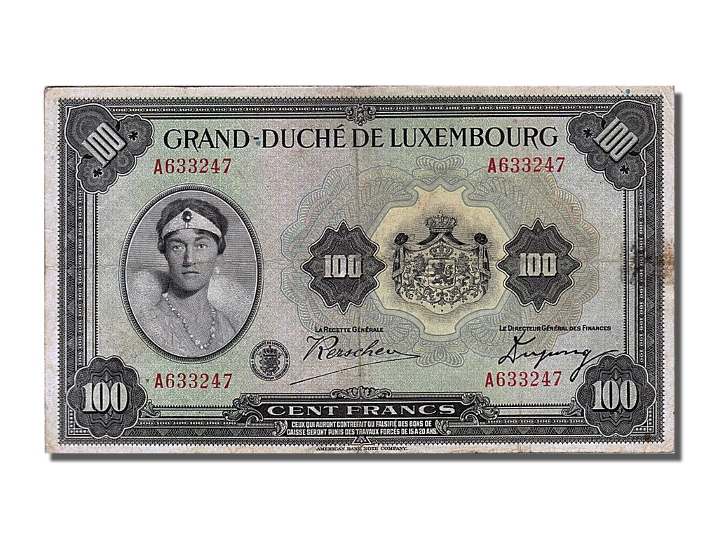 bancnota, 
  
  Luxemburg, 
  
  100 de franci