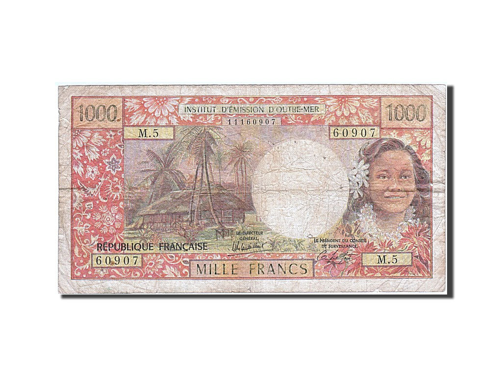 bancnota, 
  
  Tahiti, 
  
  1000 de franci