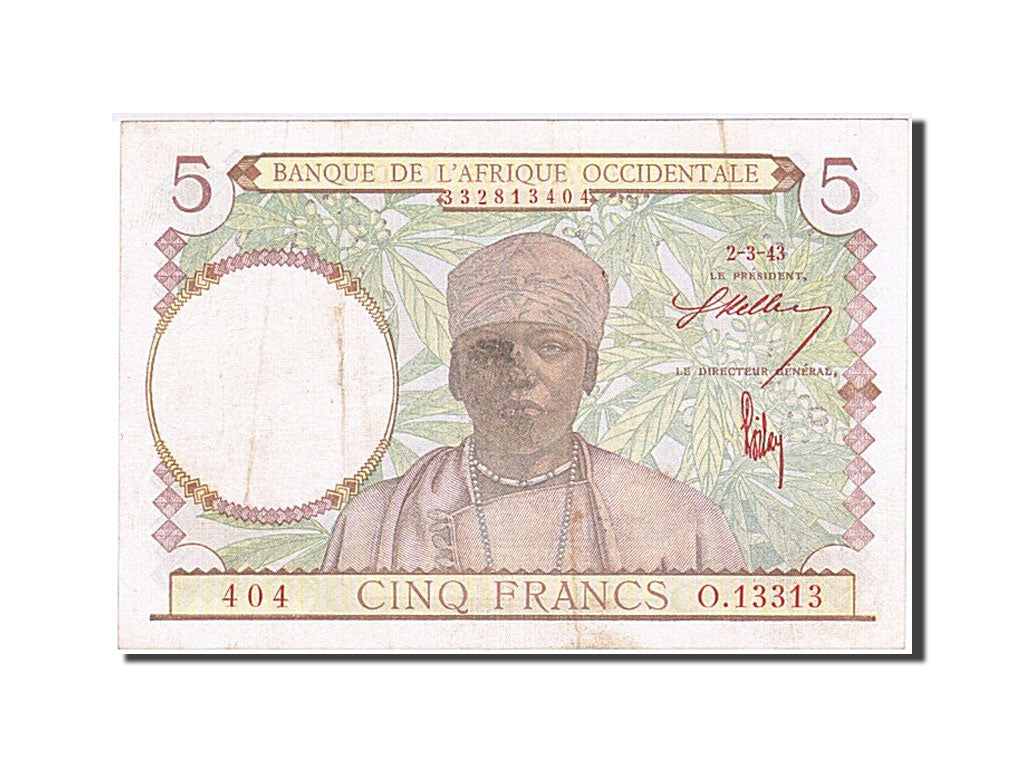 bancnota, 
  
  Africa de Vest franceză, 
  
  5 franci