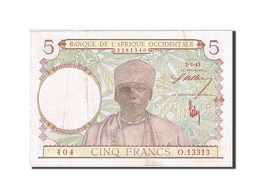 bancnota, 
  
  Africa de Vest franceză, 
  
  5 franci