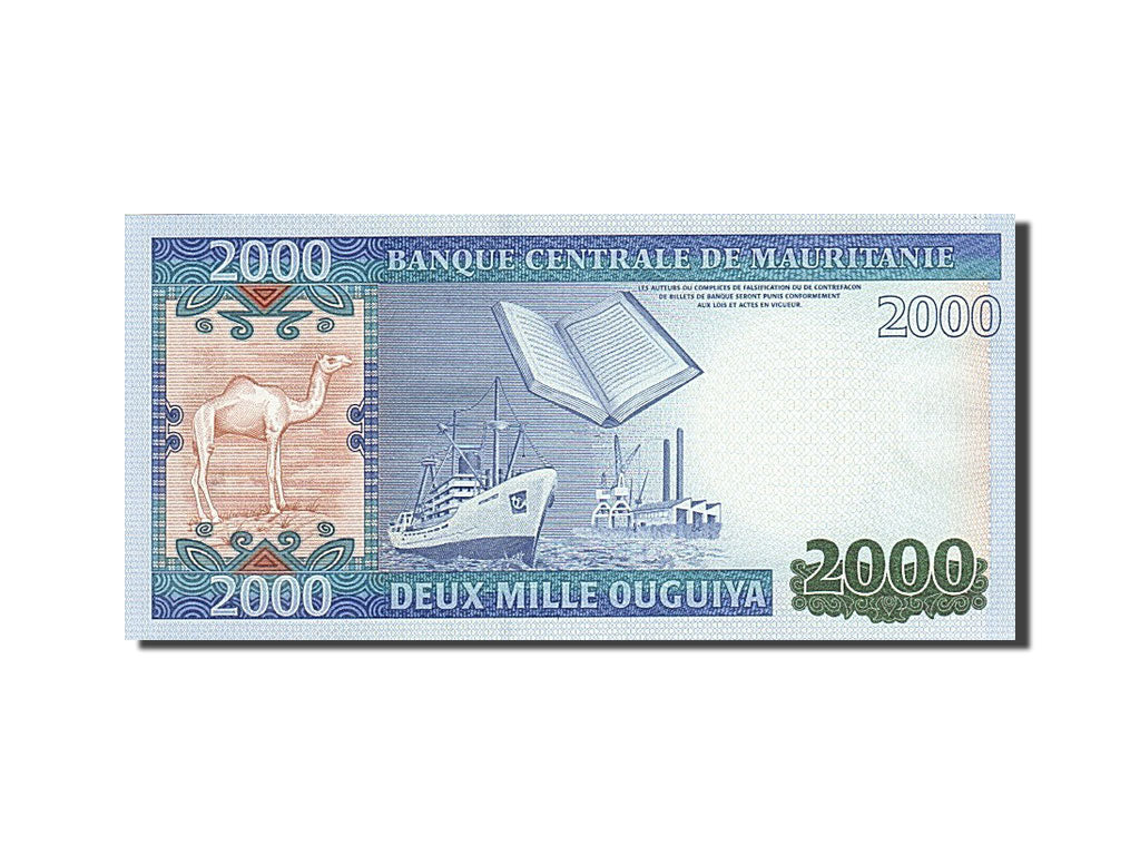 bancnota, 
  
  Mauritania, 
  
  2000 Ouguiya