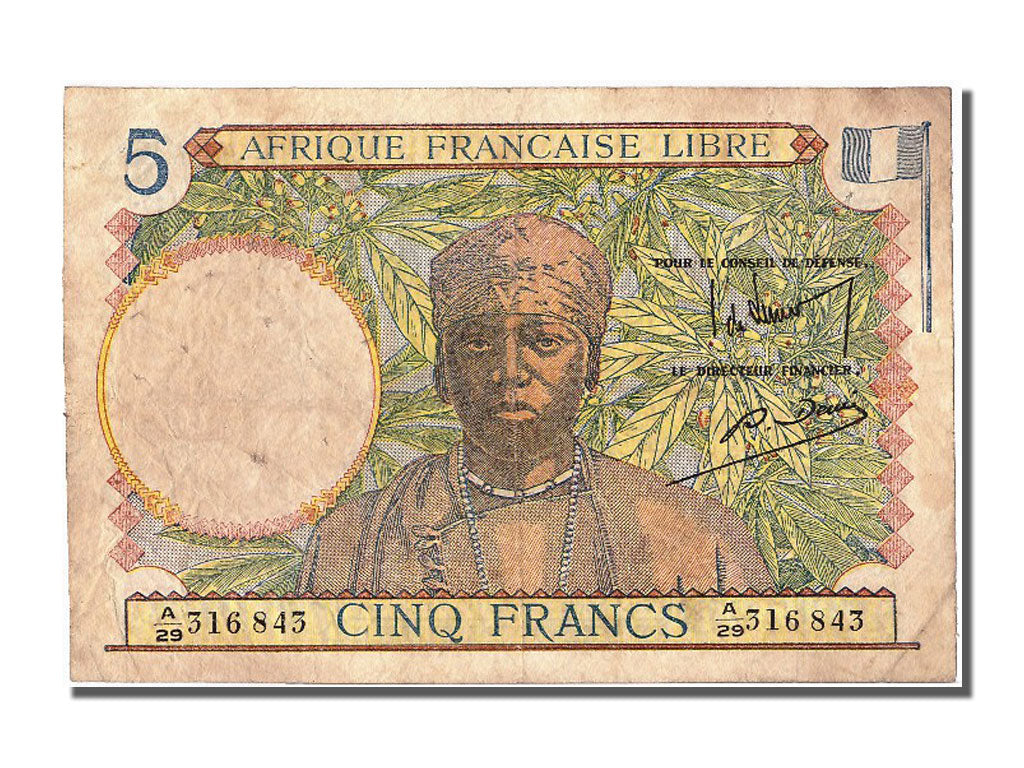 bancnota, 
  
  Africa Ecuatorială Franceză, 
  
  5 franci