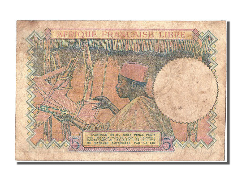 bancnota, 
  
  Africa Ecuatorială Franceză, 
  
  5 franci