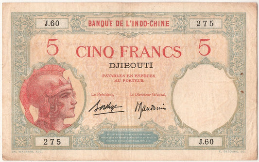 bancnota, 
  
  Somaliland francez, 
  
  5 franci