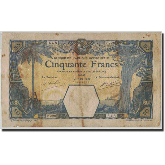 bancnota, 
  
  Africa de Vest franceză, 
  
  50 de franci