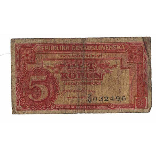 bancnota, 
  
  Cehoslovacia, 
  
  5 Korun