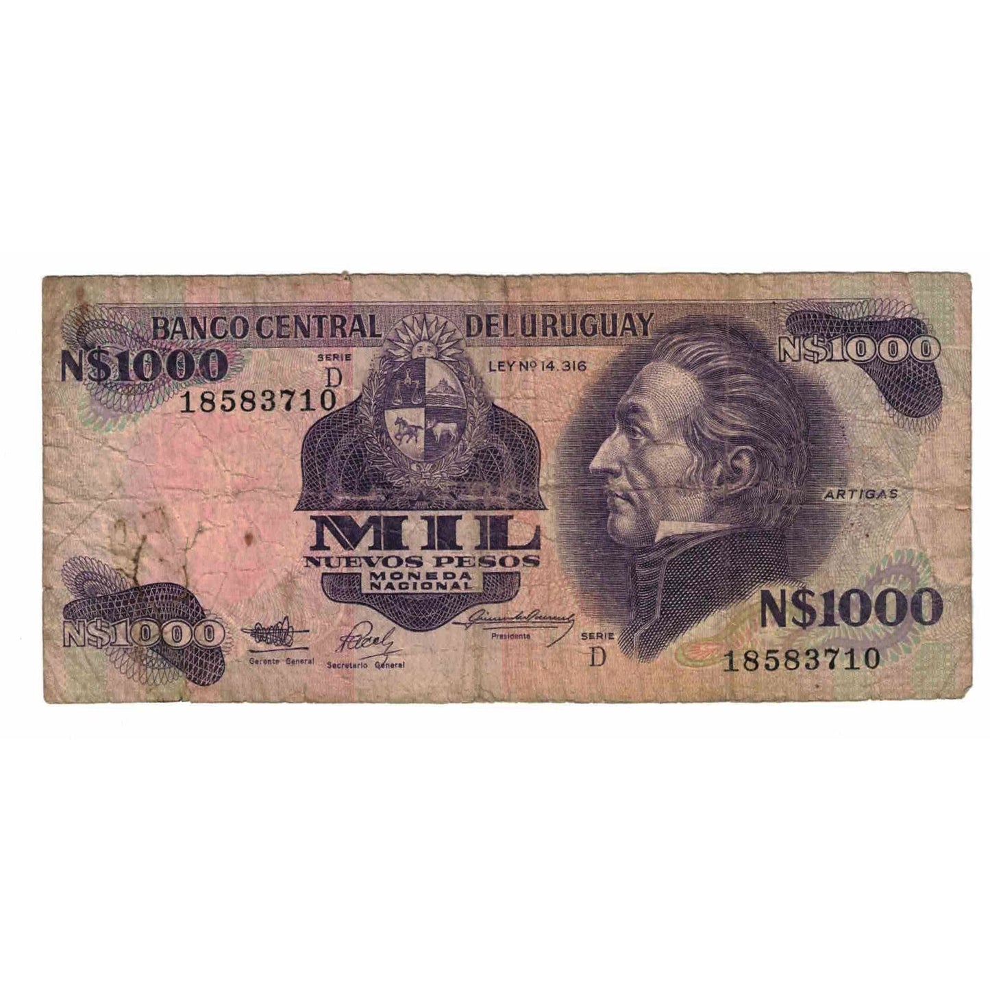 bancnota, 
  
  Uruguay, 
  
  1000 de pesos noi