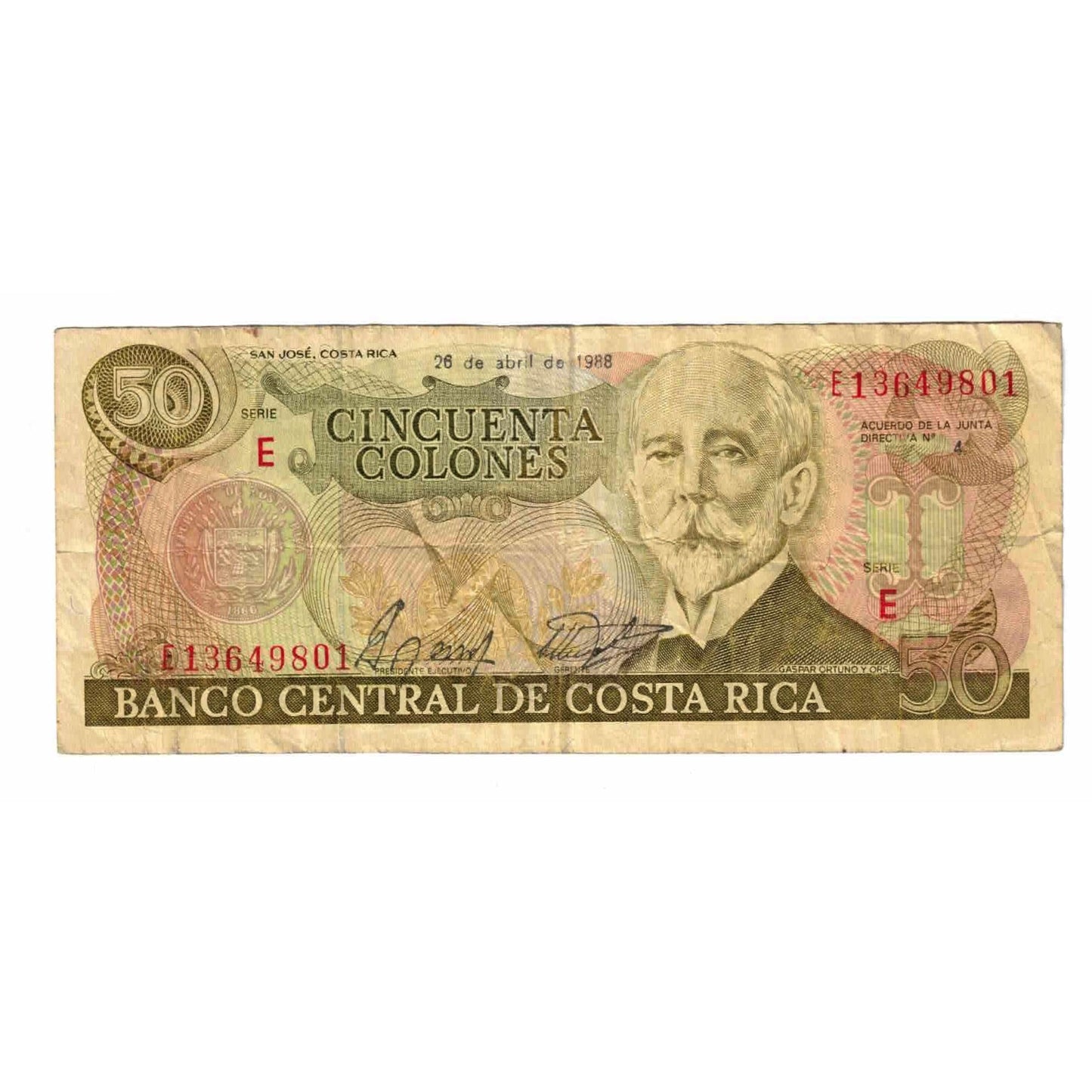 bancnota, 
  
  Costa Rica, 
  
  50 de Coloni