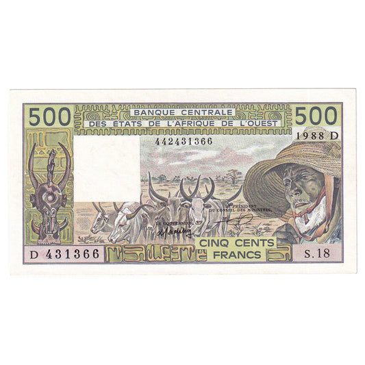 bancnota, 
  
  Statele Africii de Vest, 
  
  500 de franci