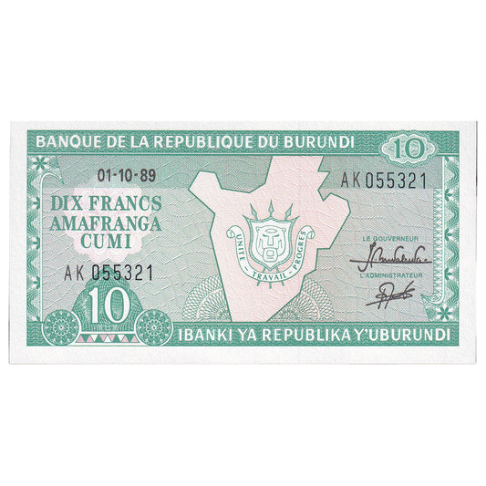 bancnota, 
  
  Burundi, 
  
  10 franci