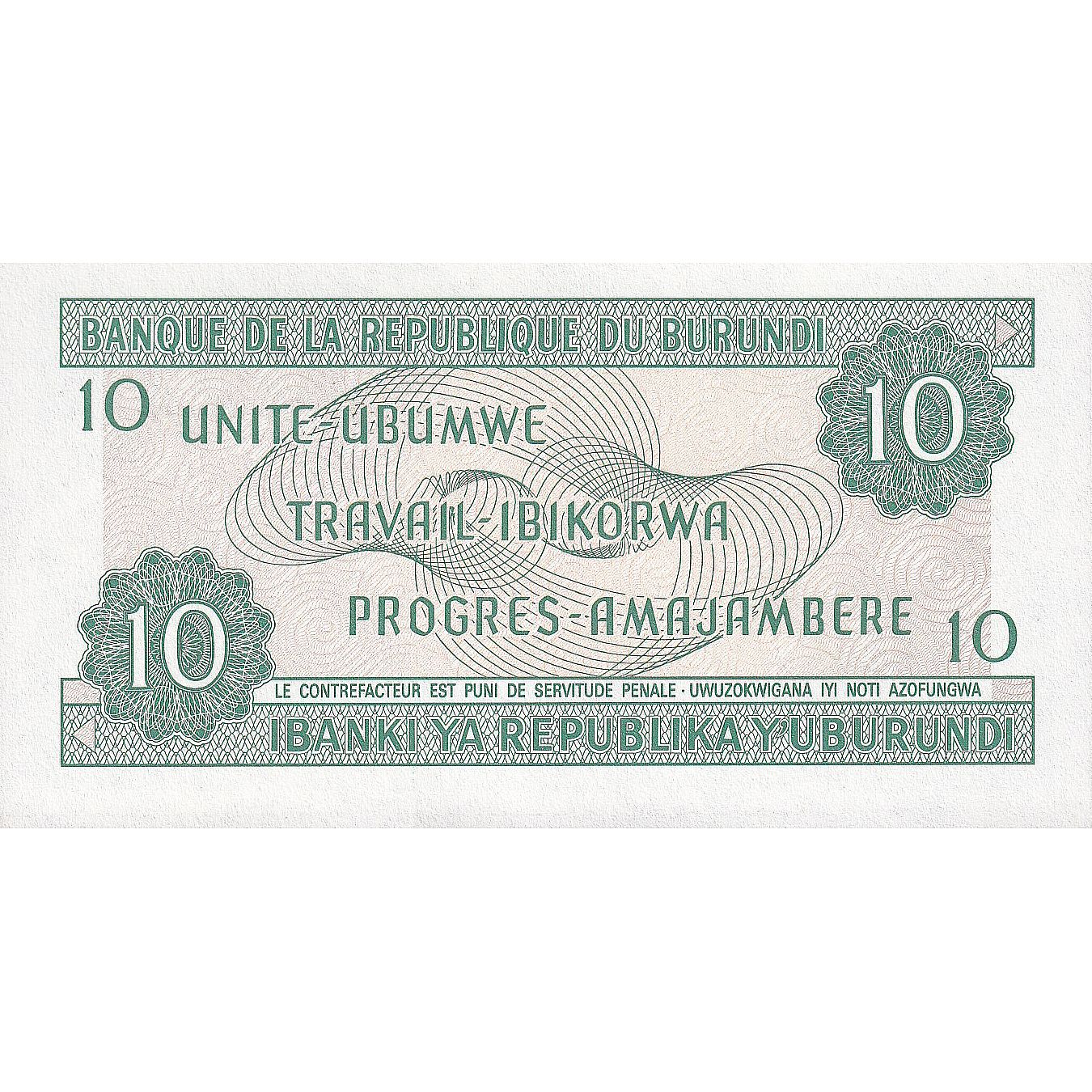 bancnota, 
  
  Burundi, 
  
  10 franci