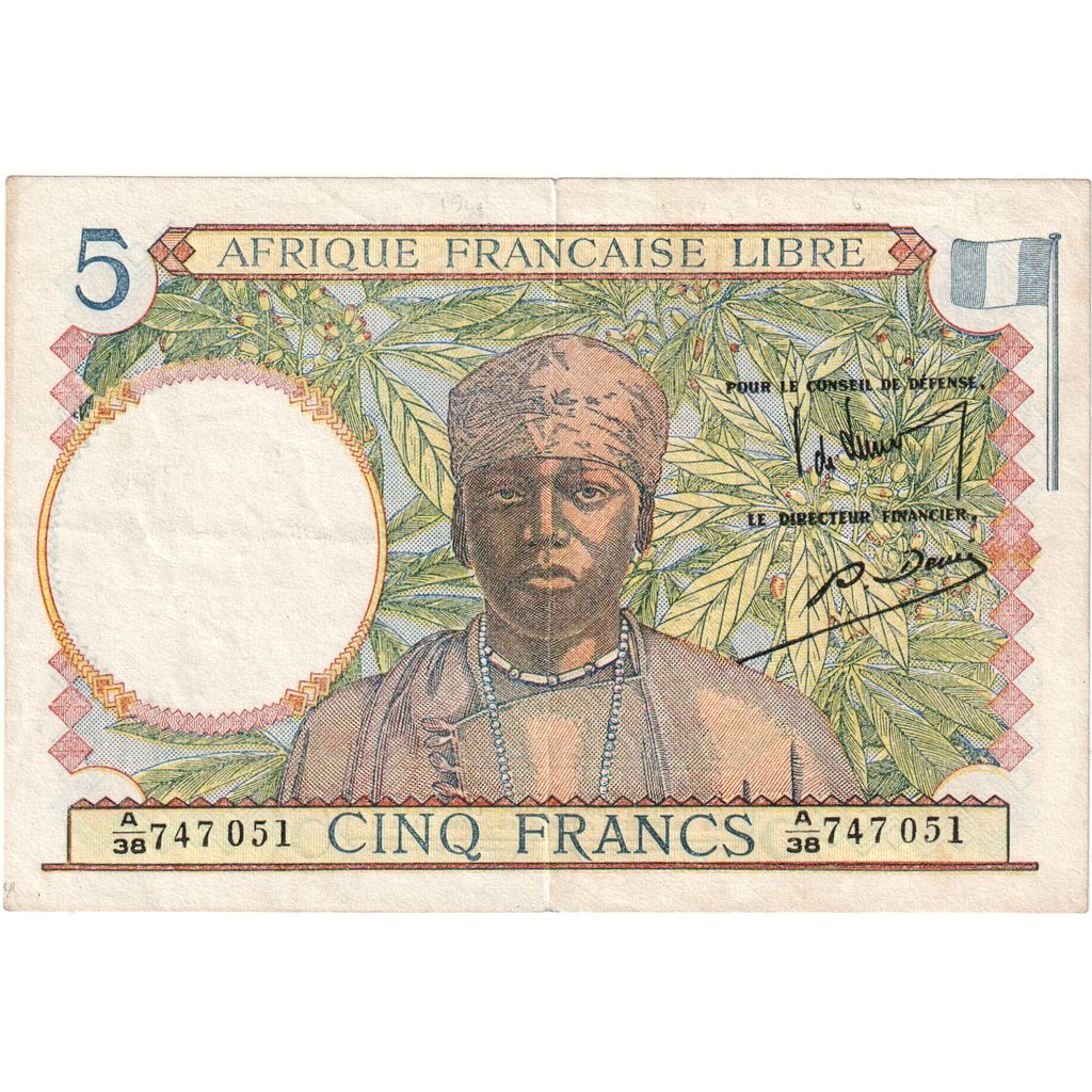 Africa Ecuatorială Franceză, 
  
  5 franci, 
  
  Nedatat (1943)