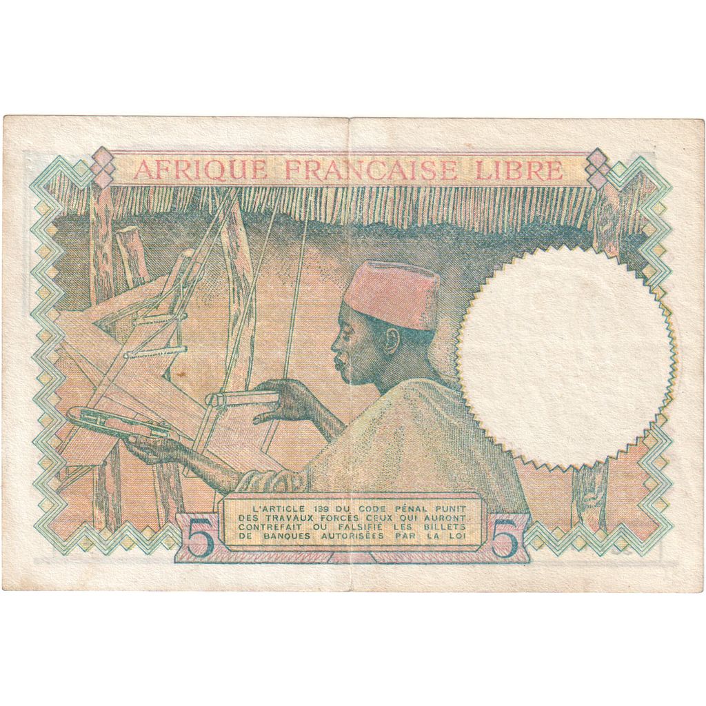 Africa Ecuatorială Franceză, 
  
  5 franci, 
  
  Nedatat (1943)