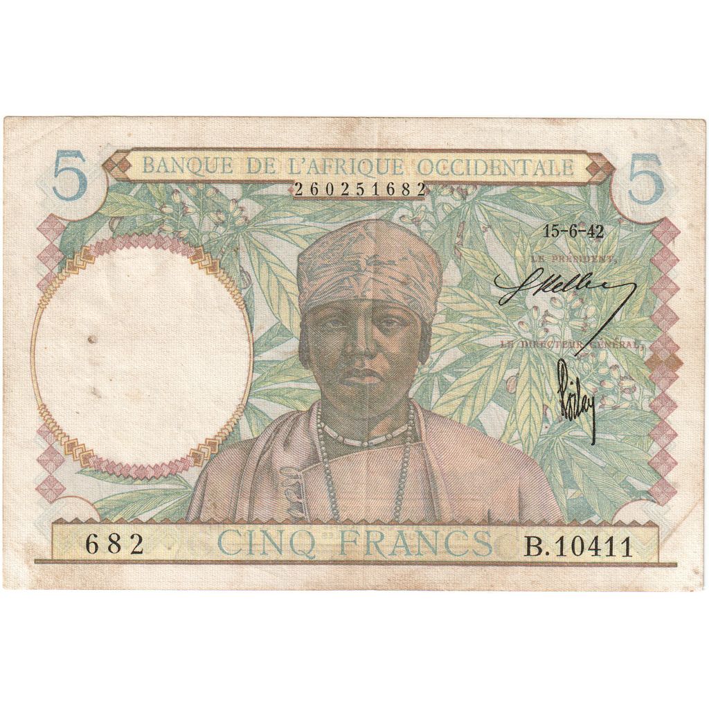 Africa de Vest franceză, 
  
  5 franci, 
  
  1942