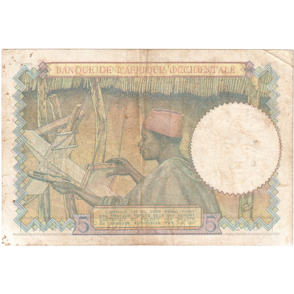 Africa de Vest franceză, 
  
  5 franci, 
  
  1942