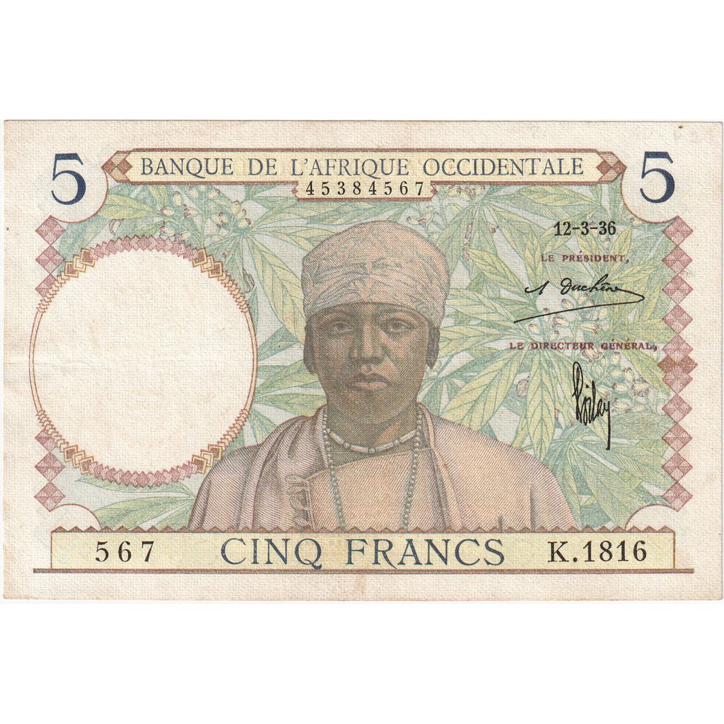 Africa de Vest franceză, 
  
  5 franci, 
  
  1936