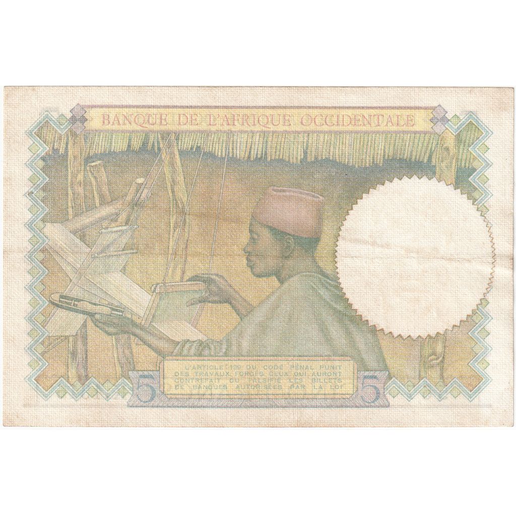 Africa de Vest franceză, 
  
  5 franci, 
  
  1936