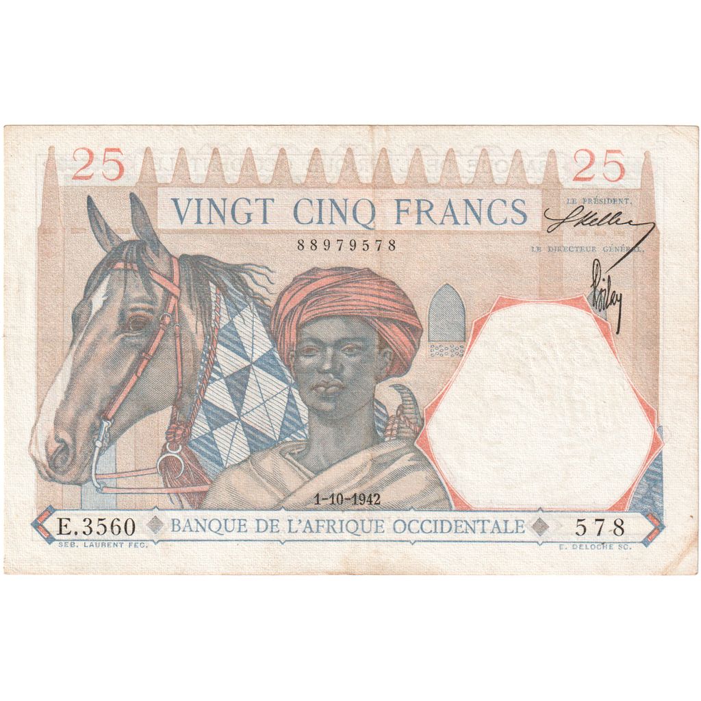 Africa de Vest franceză, 
  
  25 de franci, 
  
  1942