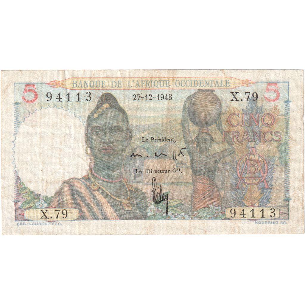 Africa de Vest franceză, 
  
  5 franci, 
  
  1948