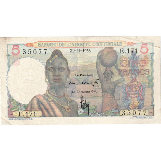 Africa de Vest franceză, 
  
  5 franci, 
  
  1953