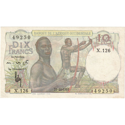 Africa de Vest franceză, 
  
  10 franci, 
  
  1953