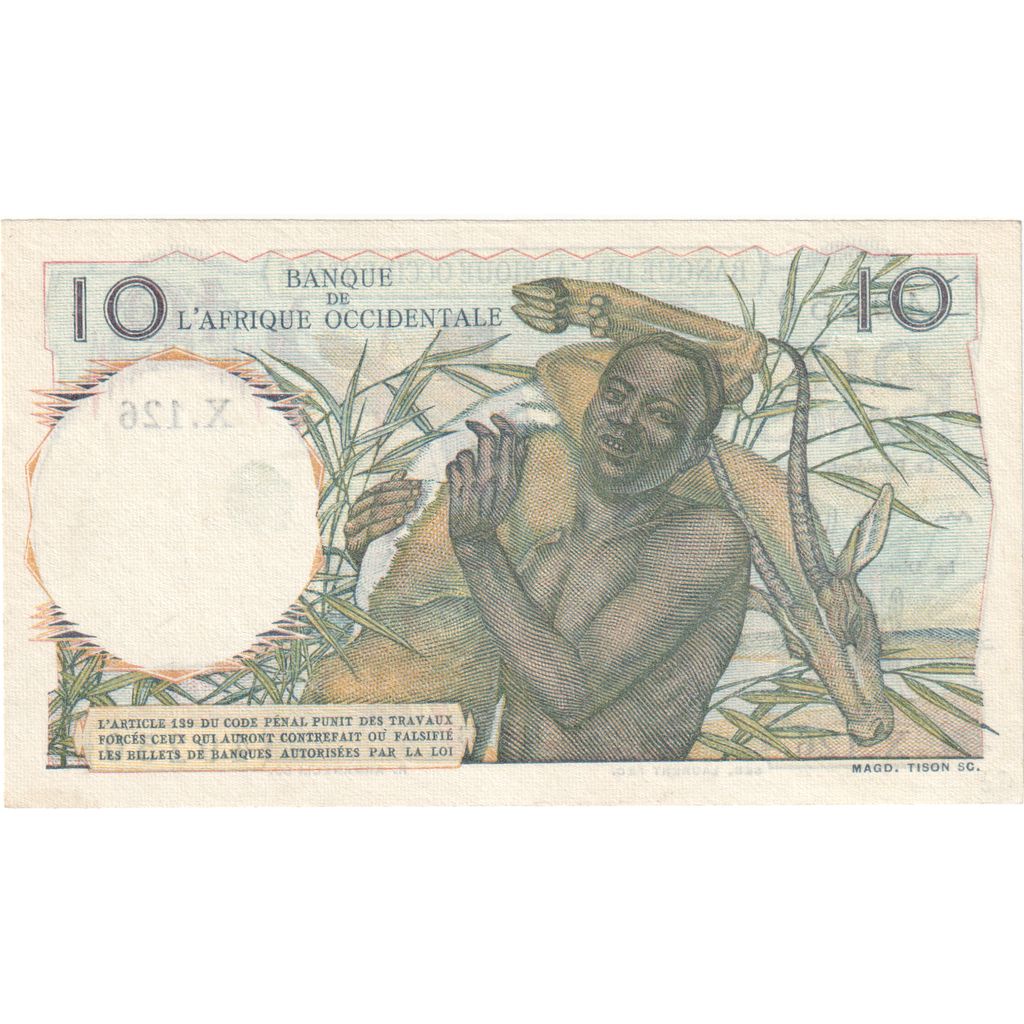 Africa de Vest franceză, 
  
  10 franci, 
  
  1953