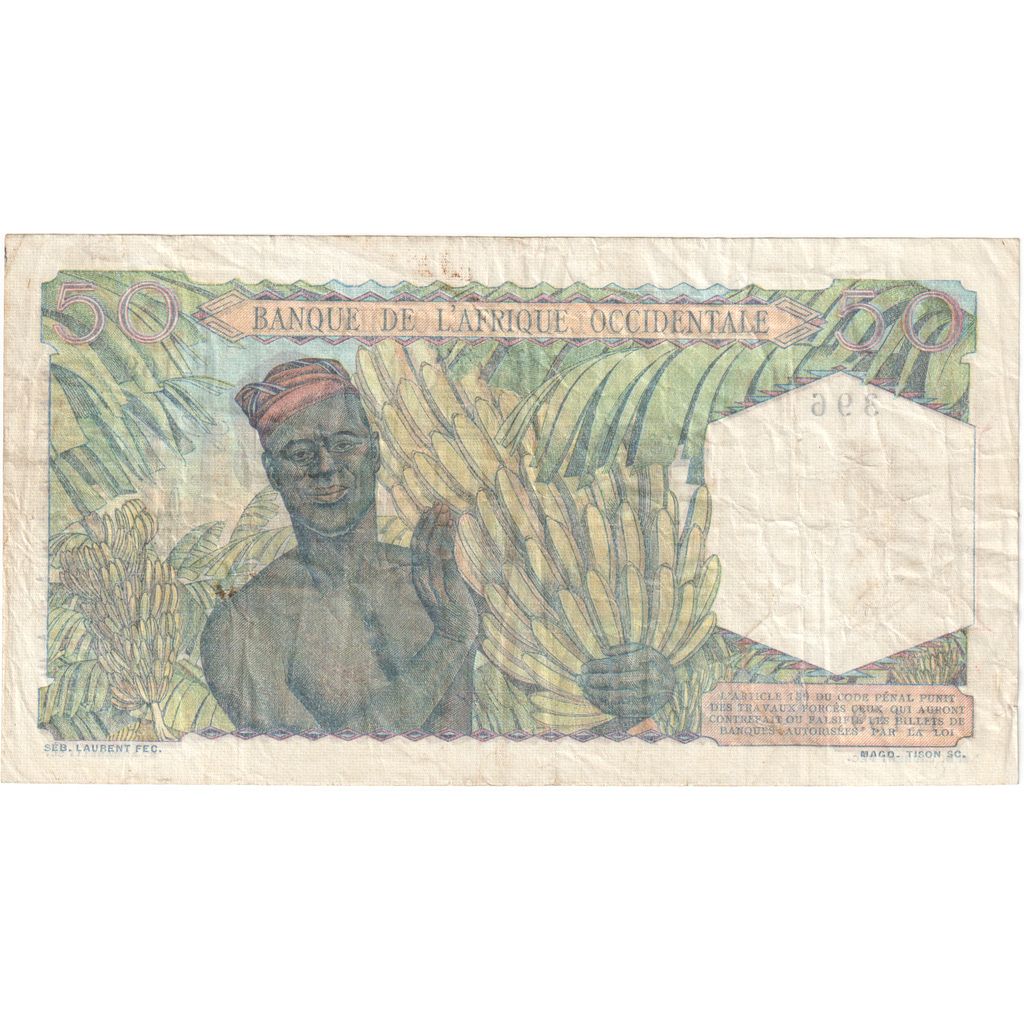 Africa de Vest franceză, 
  
  50 de franci, 
  
  1944