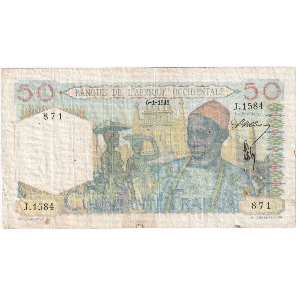 Africa de Vest franceză, 
  
  50 de franci, 
  
  1948