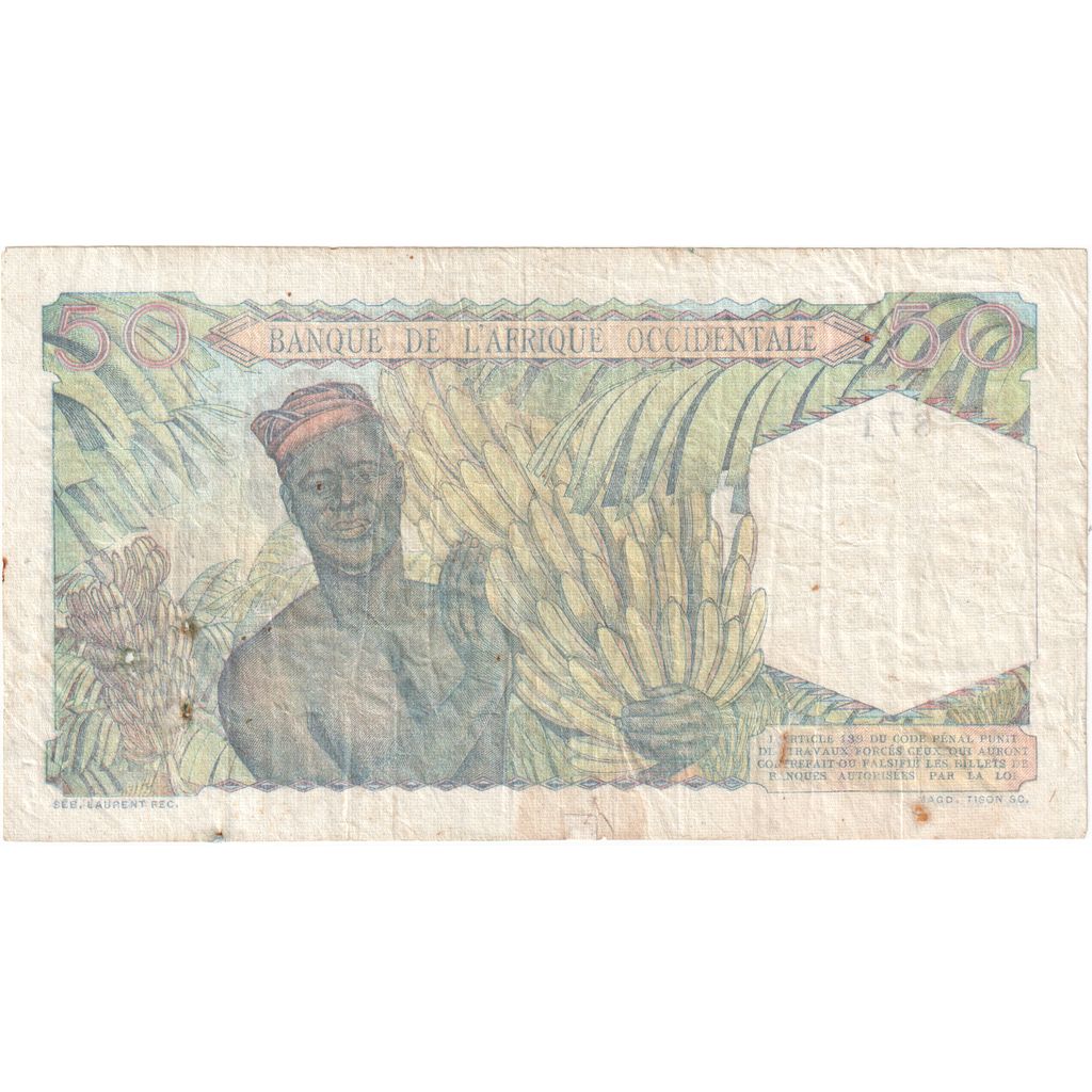 Africa de Vest franceză, 
  
  50 de franci, 
  
  1948