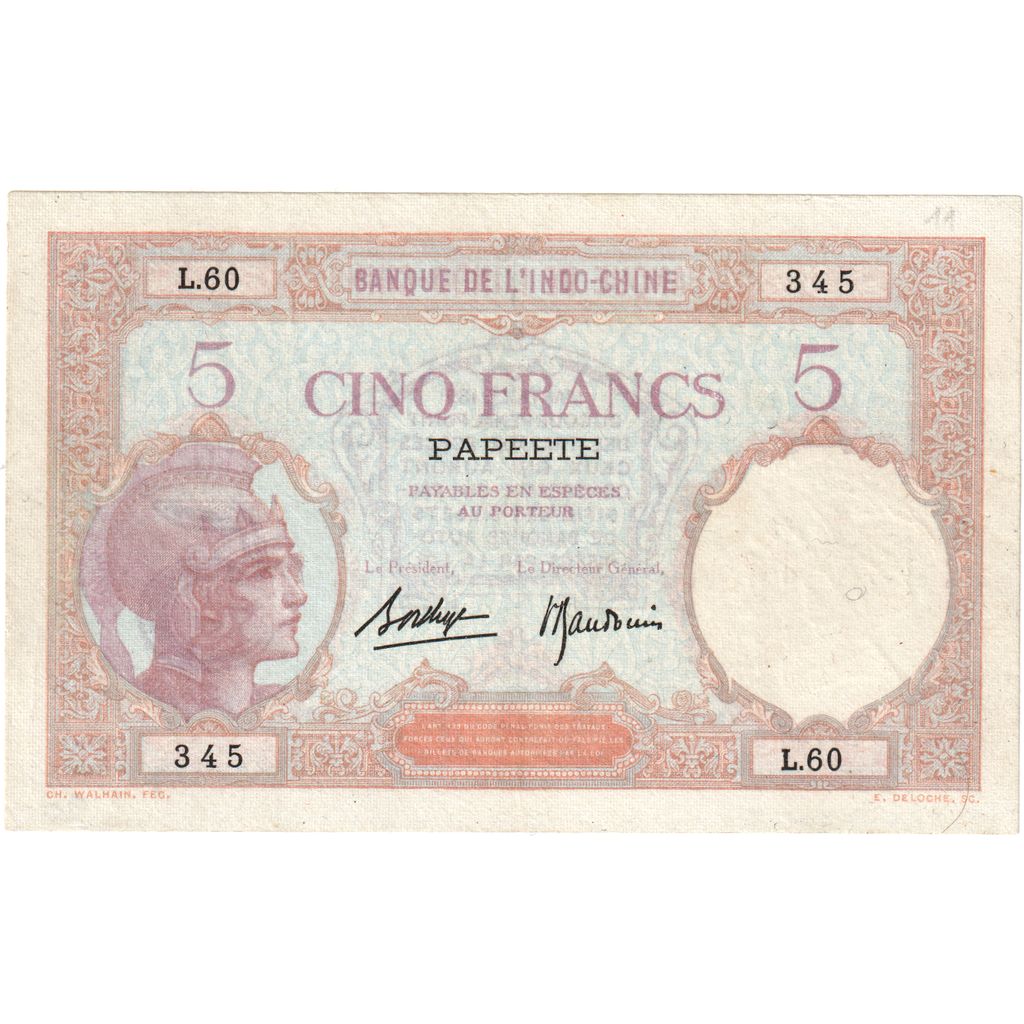 Tahiti, 
  
  5 franci, 
  
  Nedatat (1927)